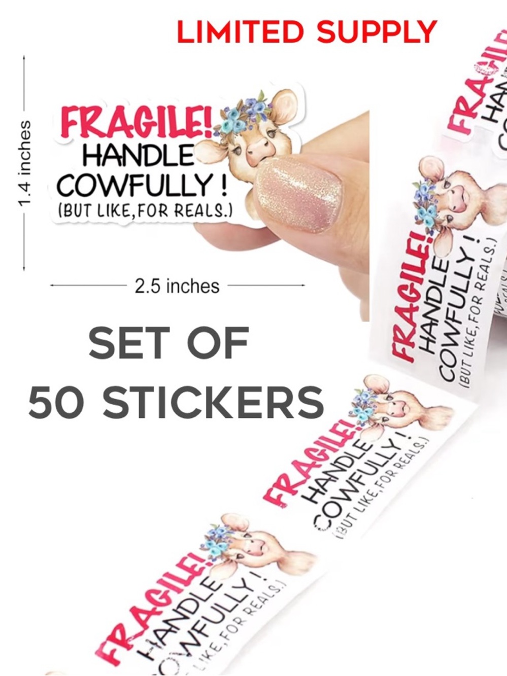50 Fragile Shipping Stickers Funny Cow
